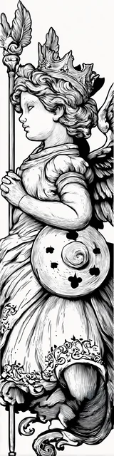 Free angel bookmark to color featuring side view angel with shield